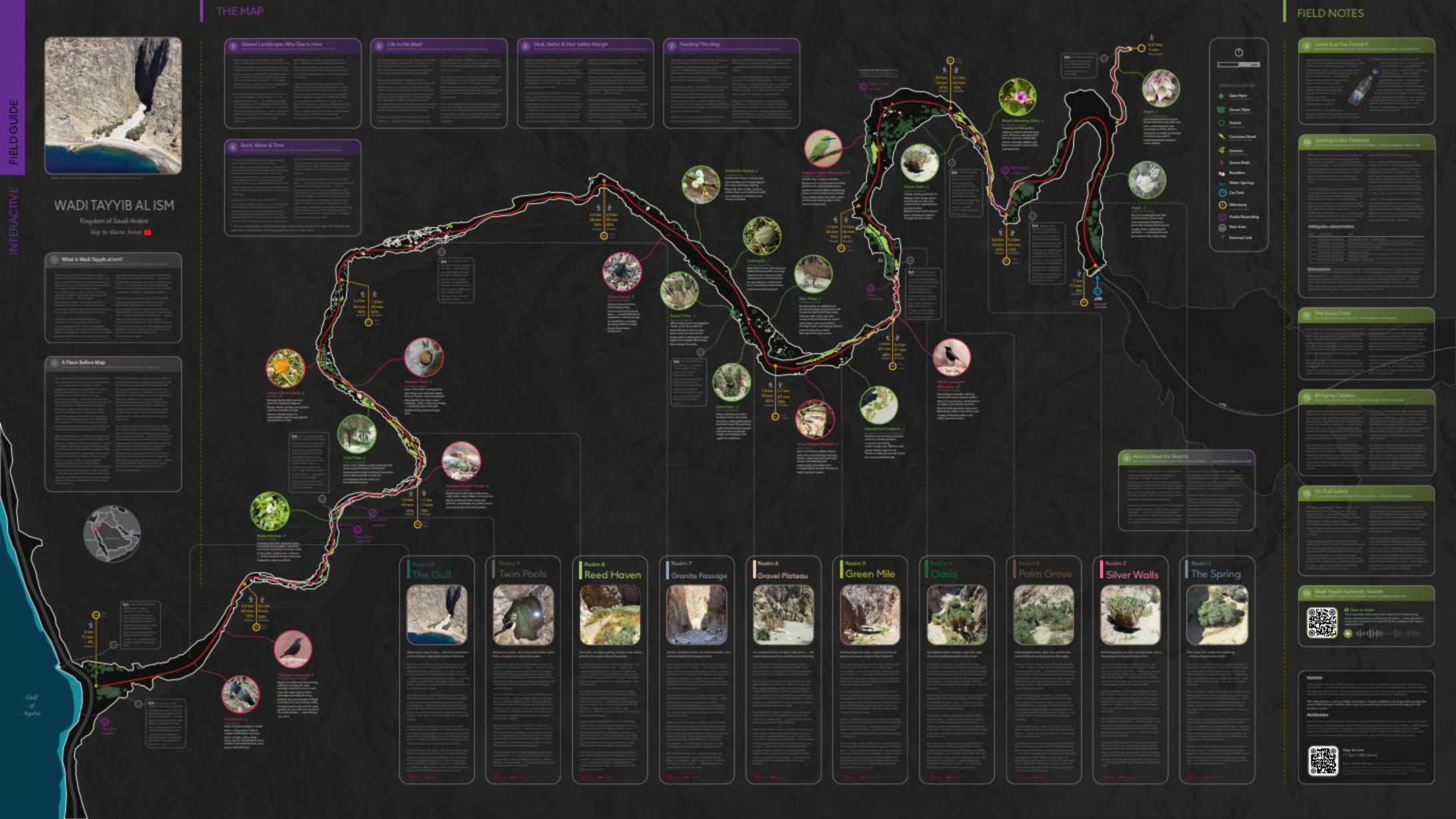 Detailed visitor map of Wadi Tayyib al Ism canyon, Saudi Arabia